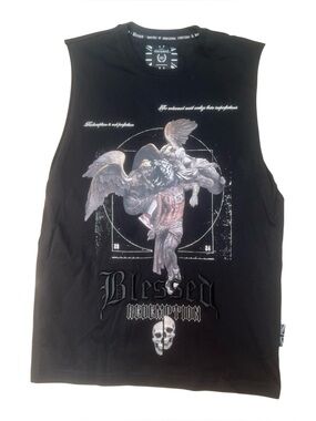 Sz M Blessed Redemption Graphic Muscle Tee in Black